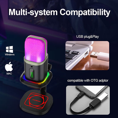 LEDライトが付いているRGB USBのコンデンサ マイクロホンの全方向性のカージオイド マイクロフォン